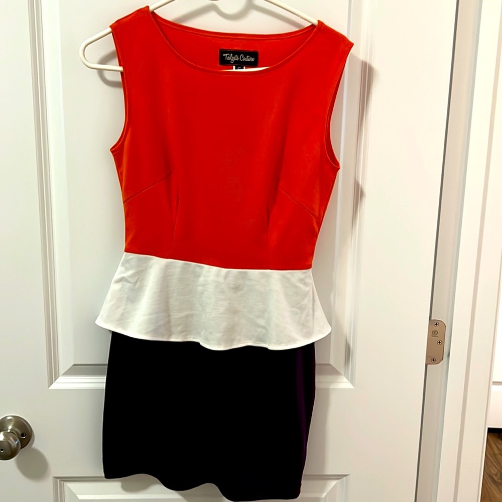 Orange white and purple peplum dress